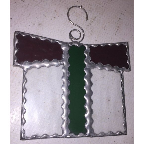 Pretty Textured Stained Glass Christmas Present Ornament or Sun catcher - Picture 3 of 4